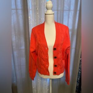 LOFT outlet cable knit pink sweater cardigan size large